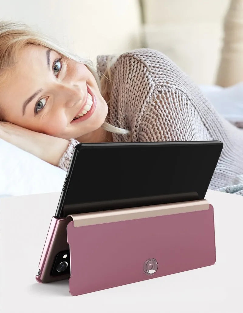 Smart Flip Case for Samsung Galaxy Z Fold – PU Leather Mirror Plating Kickstand Cover, Shockproof Funda for Fold 2/3/4/5/6 & W21/W22 5G