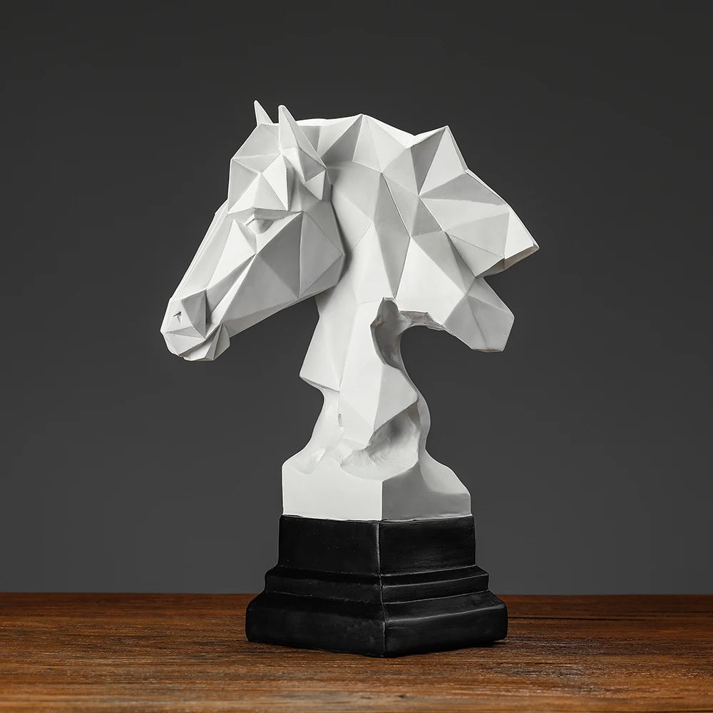 Cube Horse Head Sculpture - Polygonal Resin Horse Figure for Modern Home Decor