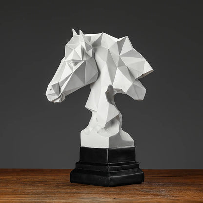 Cube Horse Head Sculpture - Polygonal Resin Horse Figure for Modern Home Decor