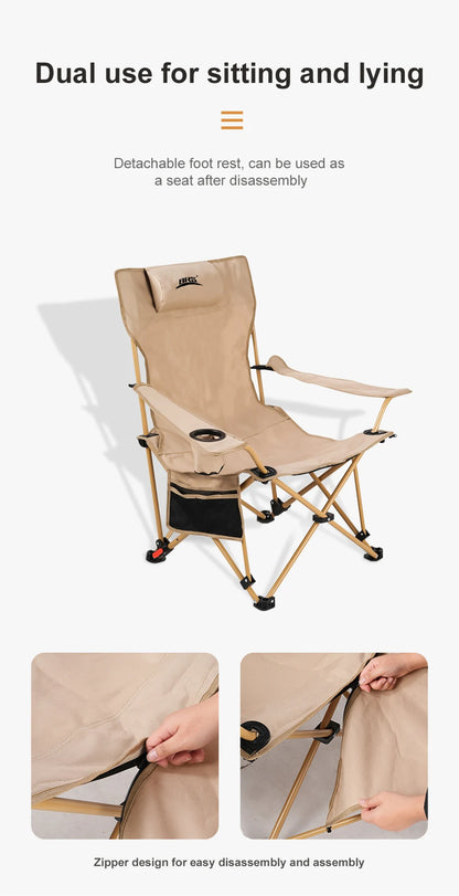 WESTTUNE 2-in-1 Reclining Camping Chair – Lightweight Folding Lounge Chair with Adjustable Backrest & Footrest for Beach