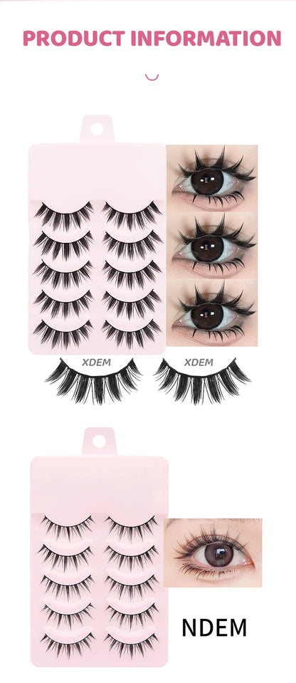 DINGSEN 5 Pairs Manga Style False Eyelashes — Soft, Natural, Long Anime Wispy Strip Lashes for Makeup