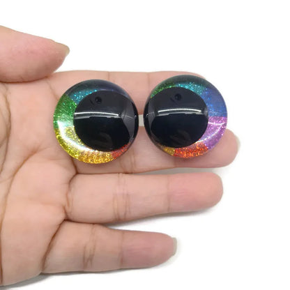 Cartoon Glitter Doll Eyes — 16mm to 35mm Round Safety Pupils with Easy Washer for Toy Making
