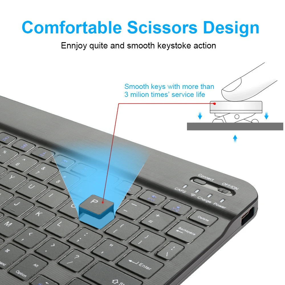 Wireless Bluetooth Keyboard - Ultra-Thin 78-Key Rechargeable Portable Keyboard for iPad, Android & iOS Tablets