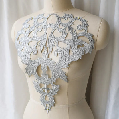 Silver Baroque Sequin Flower Applique – Embroidered Iron-On Patch for Wedding & DIY Crafts