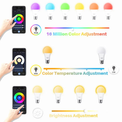 Tuya Smart Bulb E27 WiFi/Bluetooth Dimmable LED Light - RGBCW 100-240V - App Control Compatible with Alexa, Google Home