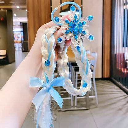 Girls Elsa Cosplay Headband - Snowflake Crown & Braid Hair Accessory, Princess Bow Hair Ornament