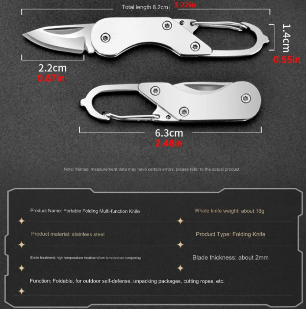 Stainless Steel Mini Folding Knife Keychain – Portable EDC Pocket Multitool for Camping & Outdoor Use