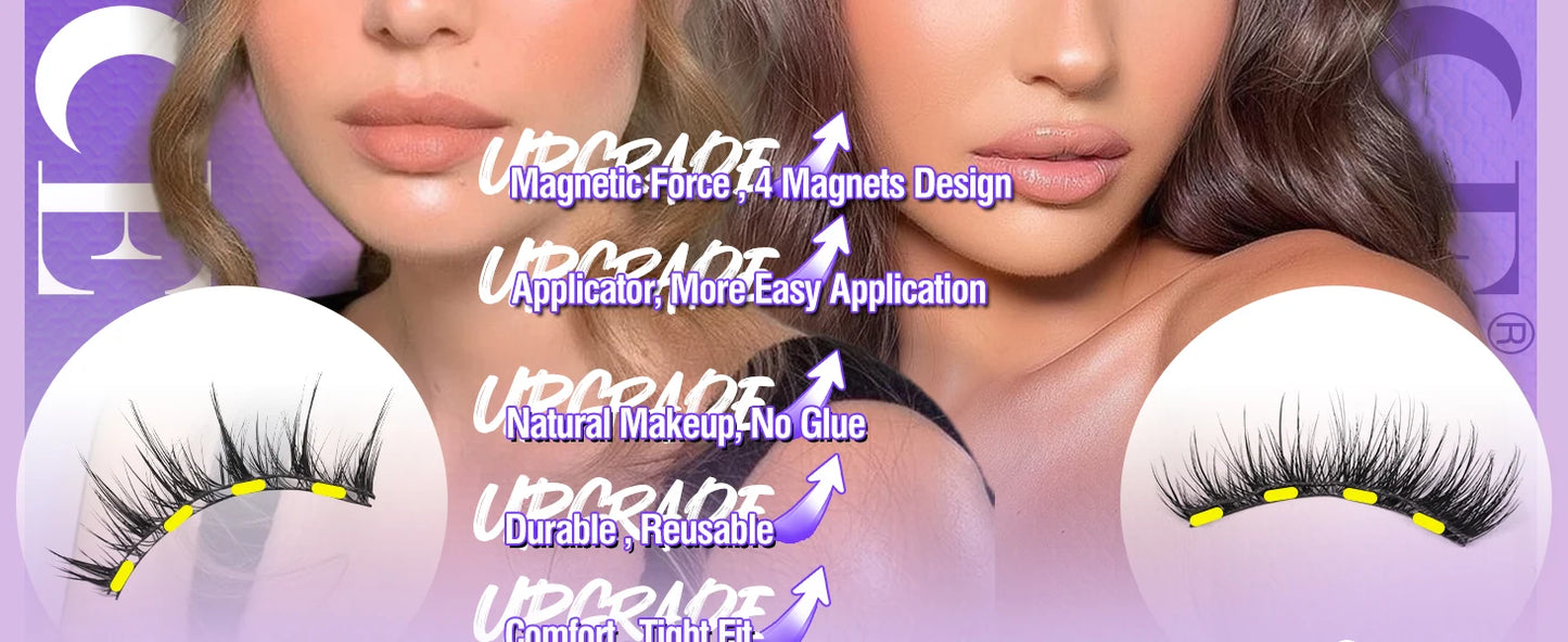 Magnetic Eyelashes Kit – Natural Look Cat Eye Lashes with Applicator, Reusable, No Glue or Eyeliner (PH309)
