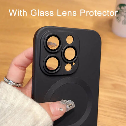 MagSafe Magnetic Wireless Charging Phone Case - Soft Silicone Protective Cover with Camera Lens Protection for iPhone 15 14 Plus 13 12 11 Pro Max