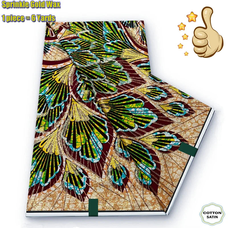 African Grand Golden Wax Fabric - Glitter Gold Ankara Pagne Batik Print Soft Cotton Fabric