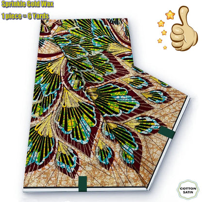 African Grand Golden Wax Fabric - Glitter Gold Ankara Pagne Batik Print Soft Cotton Fabric