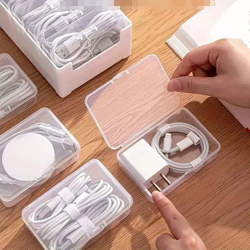 Cable Organizer Storage Box Set – Durable Plastic Cord, Charger & Device Management Organizer for Office & Home Use