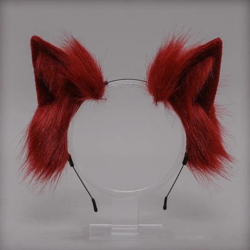 Plush Cat Ears Headband & Tail Set - Realistic Lolita Cosplay Accessories, Handmade Animal Ears for Halloween & Kawaii Costumes