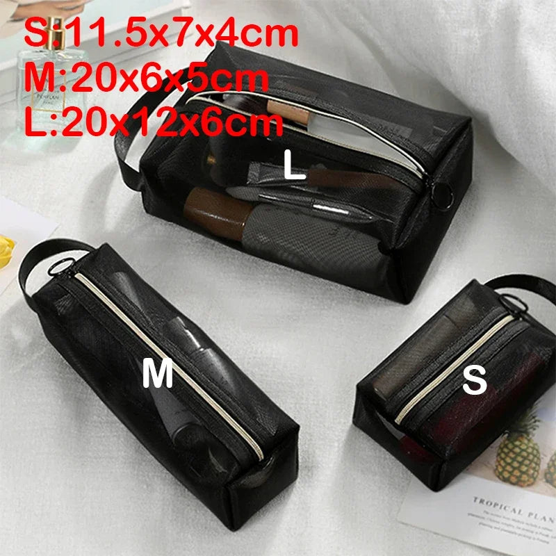 New Mesh Transparent Cosmetic Bags – Small & Large Clear Makeup Pouch, Portable Travel Toiletry Organizer with Lipstick Storage