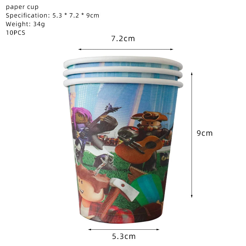 Roblox Birthday Party Supplies — Balloons, Disposable Tableware & Backdrop for Kids’ Party or Baby Shower
