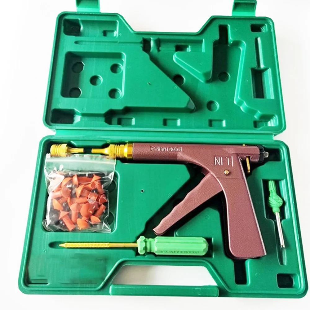 Professional Tubeless Tire Repair Kit - Heavy Duty Puncture Plug Gun with Mushroom Plugs for Car & Motorcycle