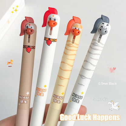 4-Piece Cute Animal Gel Pen Set - 0.5mm Quick-Drying Black Ink Pens with Baby Chicken & Penguin Designs