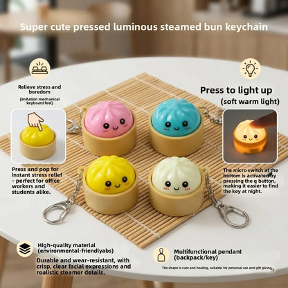 Cute Dumpling LED Keychain – Kawaii Squishy Bao Night Light and Soft Silicone Stress Relief Backpack Charm