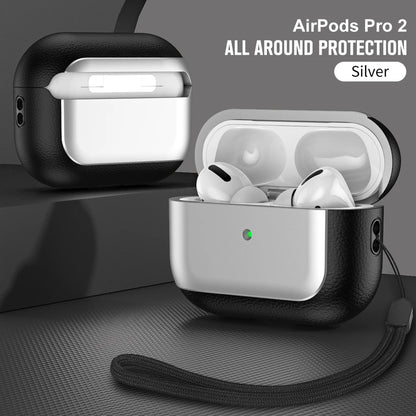 Luxury Leather Pattern Earphone Case for AirPods Pro 2/3/4 – Shockproof ANC Cover with Lanyard