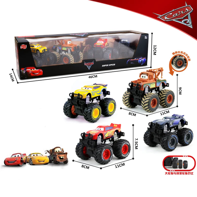 Disney Pixar Cars Off-Road Pullback Car Set – 4pcs Lightning McQueen Alloy Model Toys for Kids