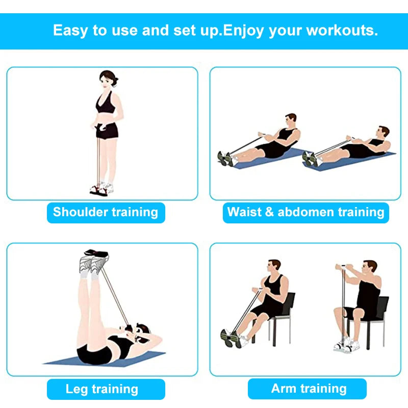 4-Tube Resistance Bands Yoga Pedal Puller - Elastic Pull Rope Fitness Equipment for Abdomen, Waist, Arm Training