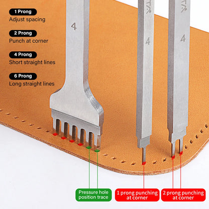 WUTA Leather Chisel Tool – Diamond Pricking Iron with 3/4/5/6mm Hole Punch for Stitching & Leathercraft
