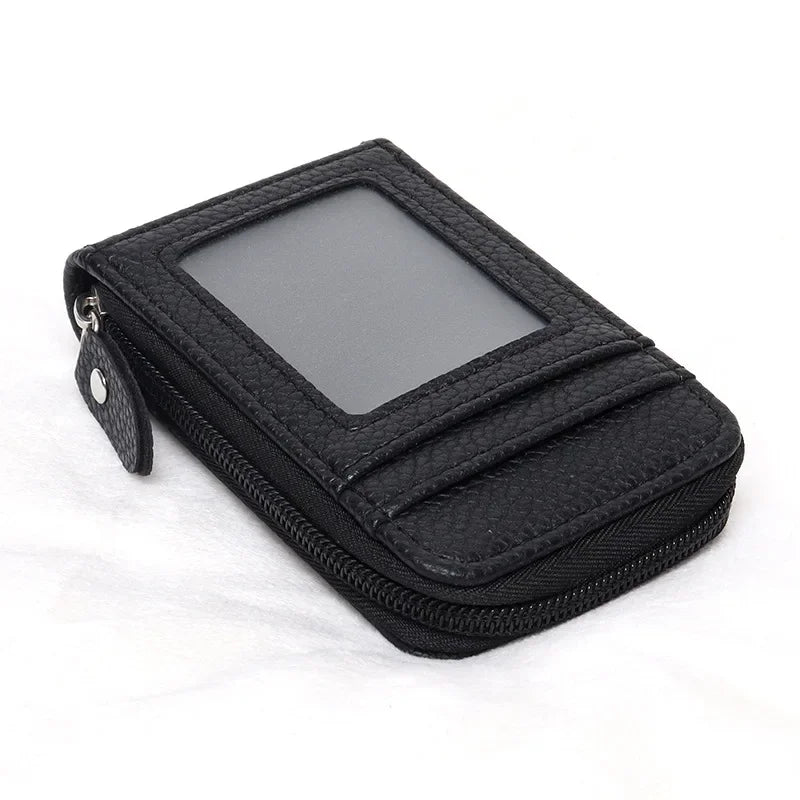 Portable Card Holder Wallet - Compact Zippered Bank Card and Business Card Organizer with Vertical Handheld Design