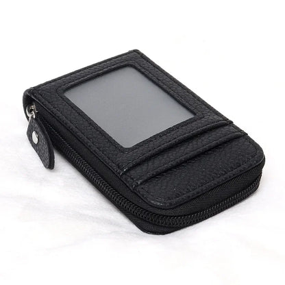 Portable Card Holder Wallet - Compact Zippered Bank Card and Business Card Organizer with Vertical Handheld Design