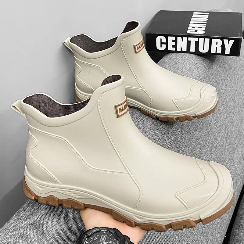 Men’s Waterproof Rain Shoes – Thickened Warm Rubber Short Boots for Work, Fishing & Kitchen Use