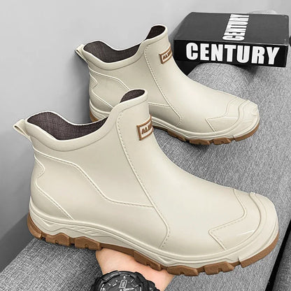 Men’s Waterproof Rain Shoes – Thickened Warm Rubber Short Boots for Work, Fishing & Kitchen Use