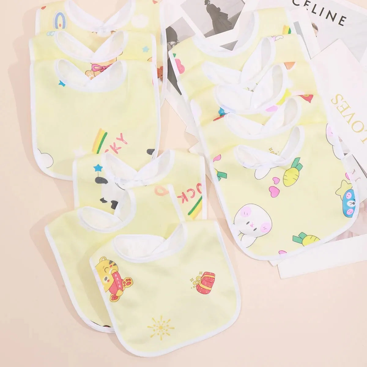 5PCS Baby Cartoon Waterproof Bibs - Super Soft Crystal Velvet Newborn Feeding & Saliva Towels