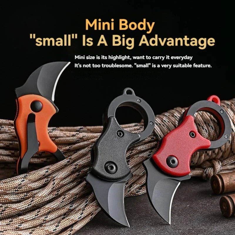 Mini Keychain Pocket Knife – Stainless Steel Camping EDC Tool with Fixed Blade, Peeler, and Portable Chain