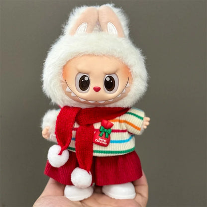 15–17cm Labubu Doll Clothes – Christmas Hat, Scarf & Elk Snowman Plush Outfit Set, New Year Gift