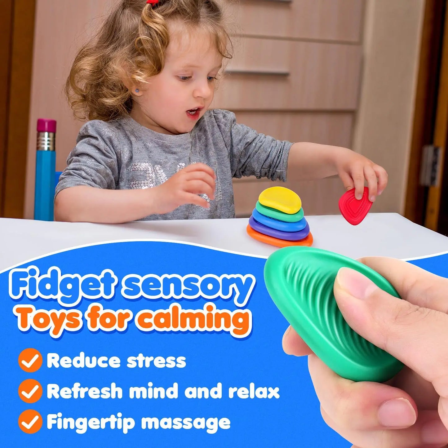 6-Pack Sensory Stone Fidget Toys - Textured Silicone Stress Relief & Calming Toys