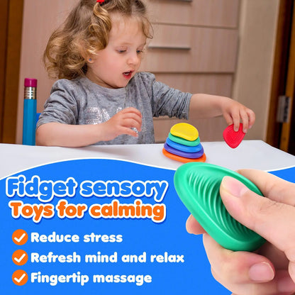 6-Pack Sensory Stone Fidget Toys - Textured Silicone Stress Relief & Calming Toys