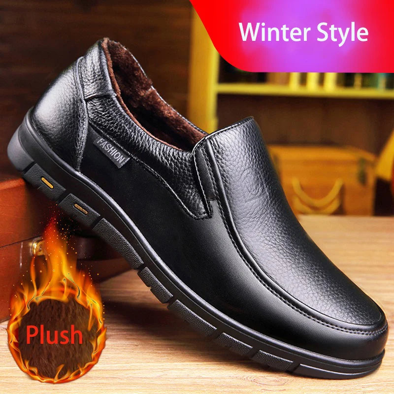 Genuine Leather Casual Shoes for Men – Flat Platform Walking Loafers, Breathable Handmade Outdoor Sneakers