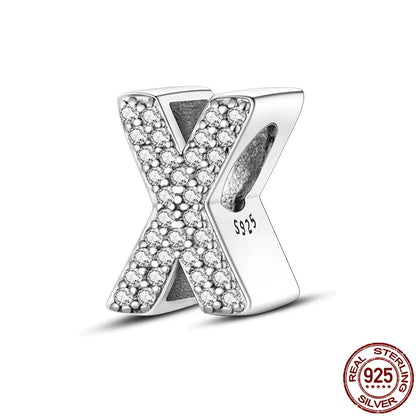 26 A-Z Alphabet Beads 925 Silver LOVE Letter Charms for 3mm Bracelets - CZ Zircon DIY Jewelry Gift