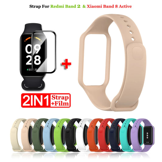 Replacement Silicone Strap for Redmi Smart Band 2 — Compatible with Xiaomi Smart Band 8, Adjustable Fitness Wristband
