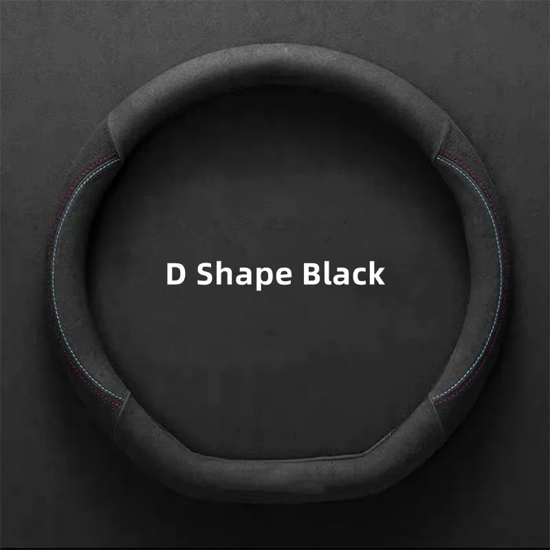 Universal Cowhide Suede Steering Wheel Cover — Breathable 37-38cm Car Steering Wheel Wrap Accessories