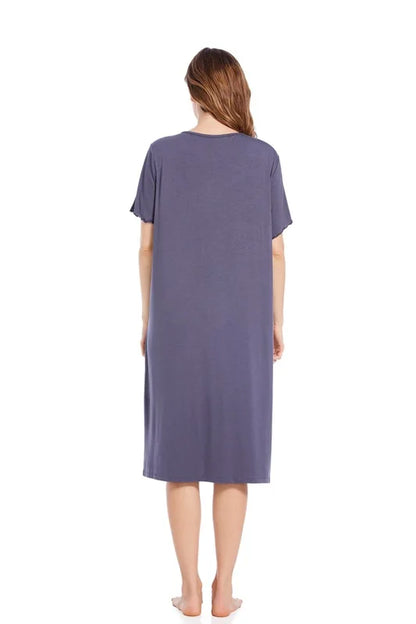 Women’s Modal Short-Sleeve Night Dress – Mid-Length Cotton Sleep Top with Buttons, Plus Size Pajamas
