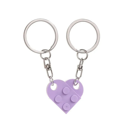 Love Heart Building Block Keychains - Matching Couple and Friendship Key Rings, Separable Brick Heart Gift