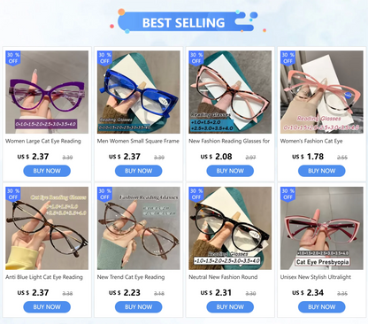Fashion Cat Eye Reading Glasses – Luxury Anti-Blue Light Eyewear for Women & Men with Presbyopia