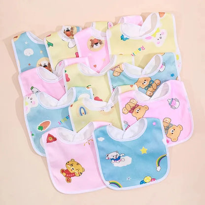 5PCS Baby Cartoon Snap Bibs - Super Soft Waterproof Crystal Velvet Newborn Feeding & Saliva Towels