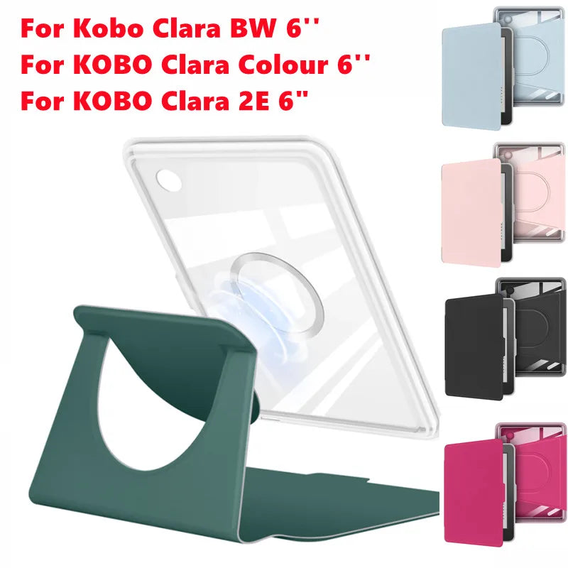Transparent Acrylic Back Case for Kobo Clara & Clara Colour 6" – Magnetic Rotating eReader Cover