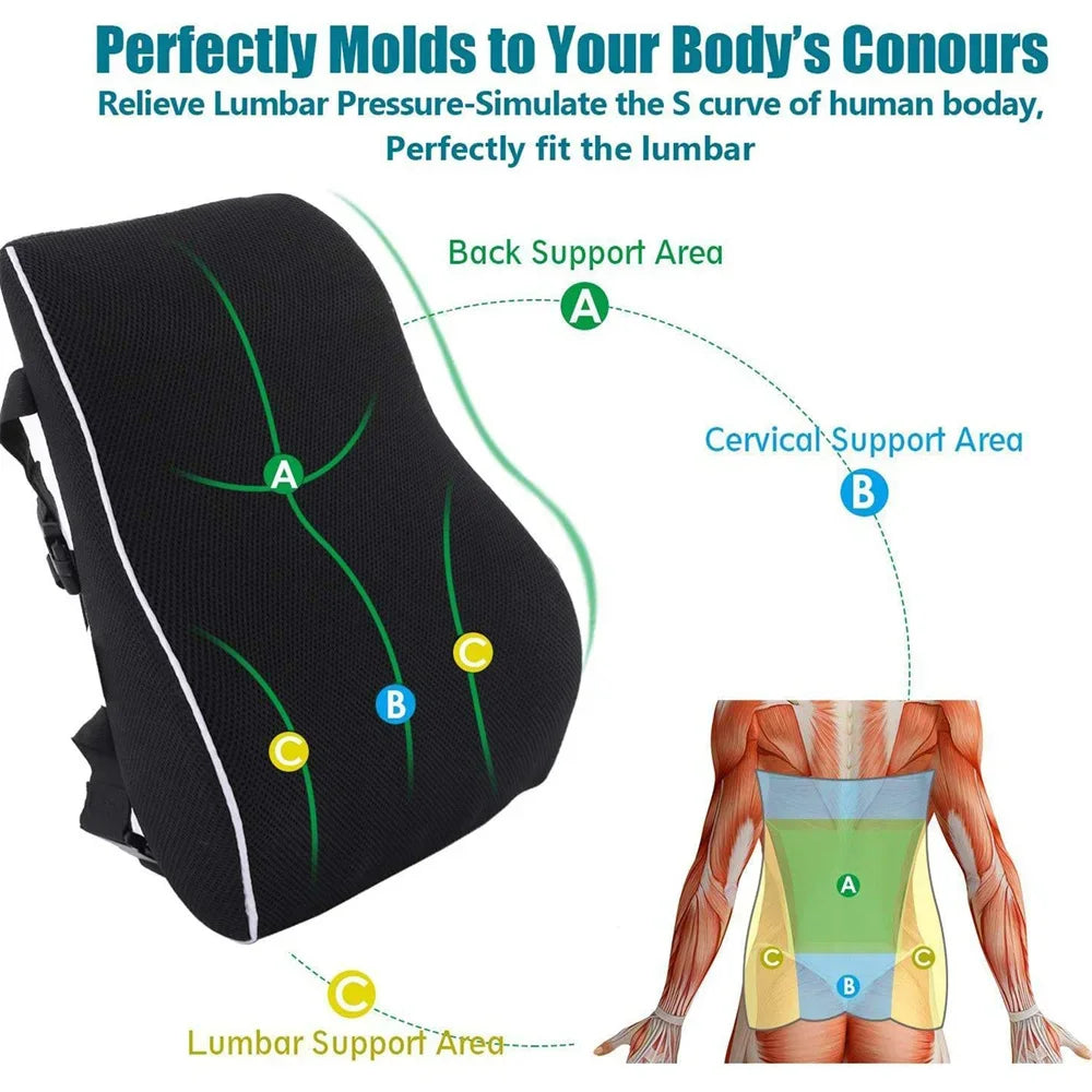 Memory Foam Lumbar Support Pillow – Relieve Back Pain with Soft, Comfortable Waist Cushion for Office, Home & Car