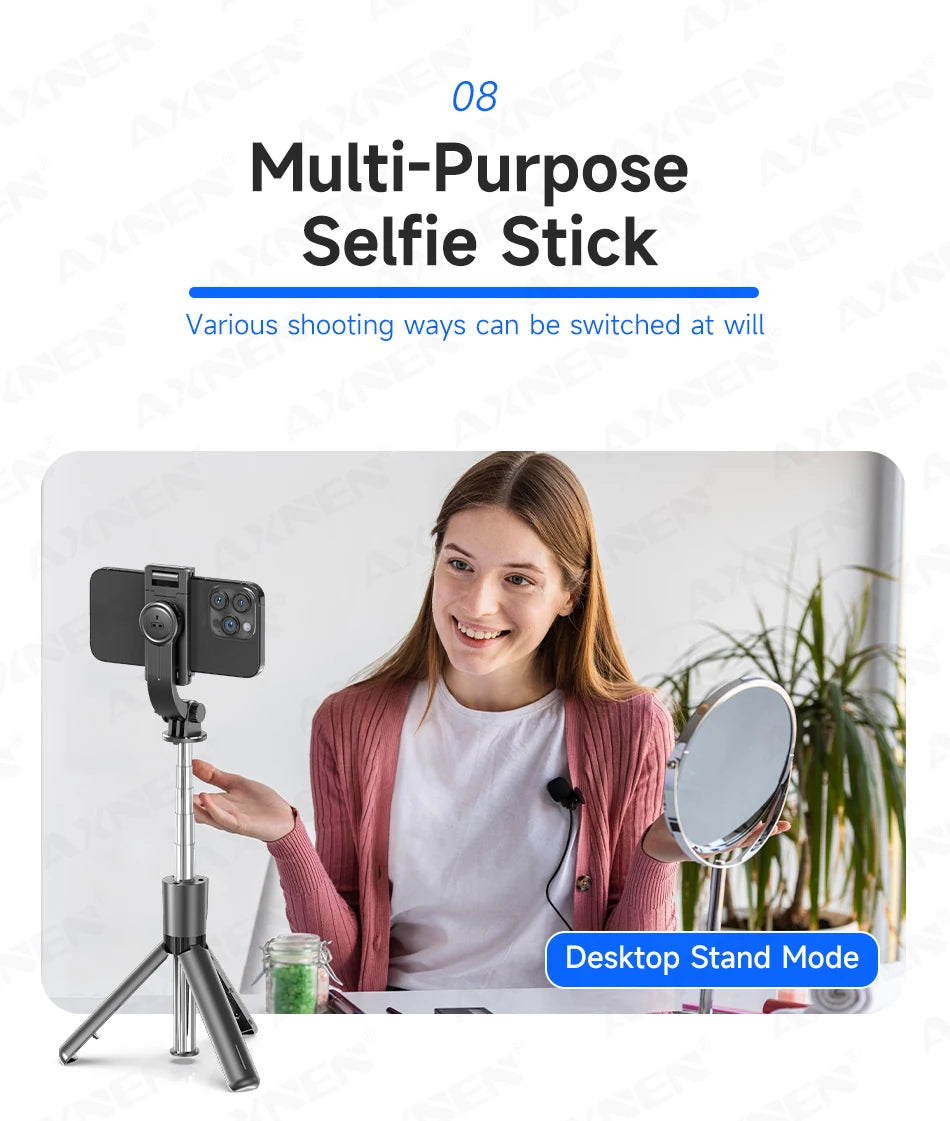 Bluetooth Selfie Stick Tripod with Wireless Remote and Phone Holder – Adjustable Desktop Stand for iPhone & Android, Optional Fill Light