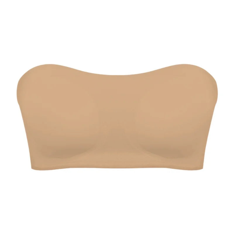 Women’s Strapless Push-Up Bra – Removable Padded Seamless Ice Silk Top, Invisible Anti-Slip Off-Shoulder Bra
