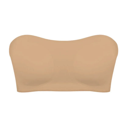 Women’s Strapless Push-Up Bra – Removable Padded Seamless Ice Silk Top, Invisible Anti-Slip Off-Shoulder Bra