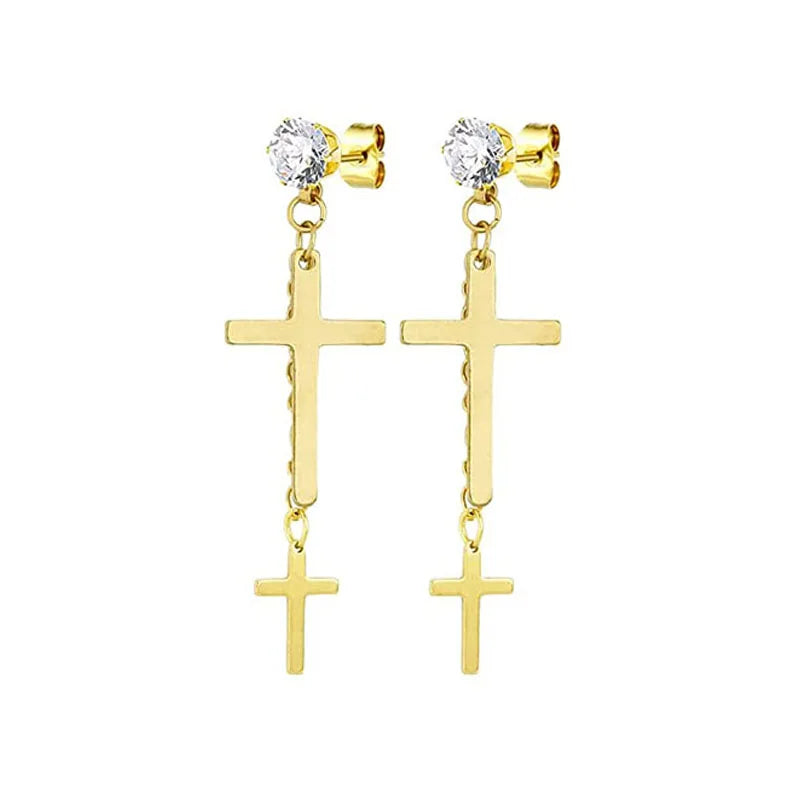 Gold Cross Huggie Hoop Earrings - Minimalist Dangle Charm Jewelry for Men & Women