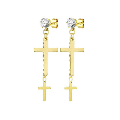 Gold Cross Huggie Hoop Earrings - Minimalist Dangle Charm Jewelry for Men & Women